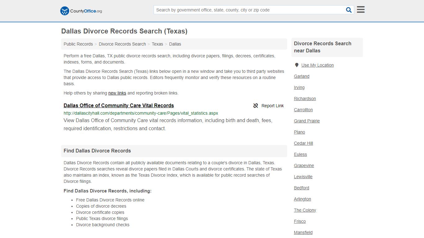 Dallas Divorce Records Search (Texas) - County Office